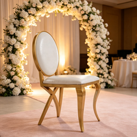 Chaise de salle à manger Luoweisen de luxe en acier inoxydable doré, dossier ovale, rembourrée, pour mariages, banquets, événements, hôtels et restaurants