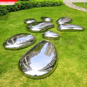 Fashion Trend Custom Outdoor Garden Statue Pebble Bench Precision Geometric Sculpture Stainless Steel Metal Statue Sculpture