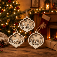Ornement de Noël 3D découpé au laser |   Contreplaqué peuplier 2 mm, 3 couches, empilable |   Décoration de Noël suspendue pour arbre de village hivernal