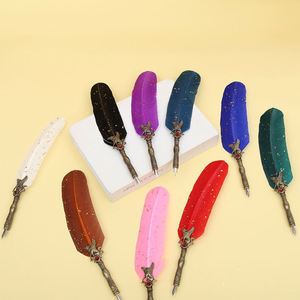 New European <b>Retro</b> Feather <b>Gift</b> Pen Art Signature Pen Exchangeable Nib Fountain Pen - Product Image 2