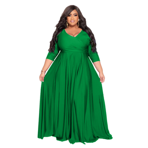Elegante Vestido Largo con Cuello Cruzado <span class=keywords><strong>y</strong></span> Cintura Imperio, Vestido de Novia de Punto Elástico con Cuello en V <span class=keywords><strong>y</strong></span> Siete Mangas para Mujer - Product Image 4