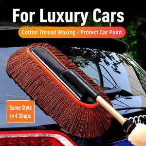 Spazzola per la pulizia dell'auto in cotone fine, manuale, a mani libere, con asta estensibile e sistema di strizzatura automatica, per la rimozione di polvere e la applicazione di cera per la manutenzione del veicolo - Product Image 5