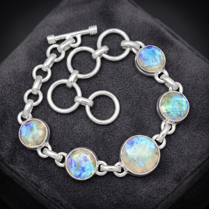 <b>Labradorite</b> Cut Bezel Set 925 Solid Sterling Silver Natural Gemstone Chain Link <b>Bracelet</b> Handmade Ethnic Gift Jewelry - Product Image 3