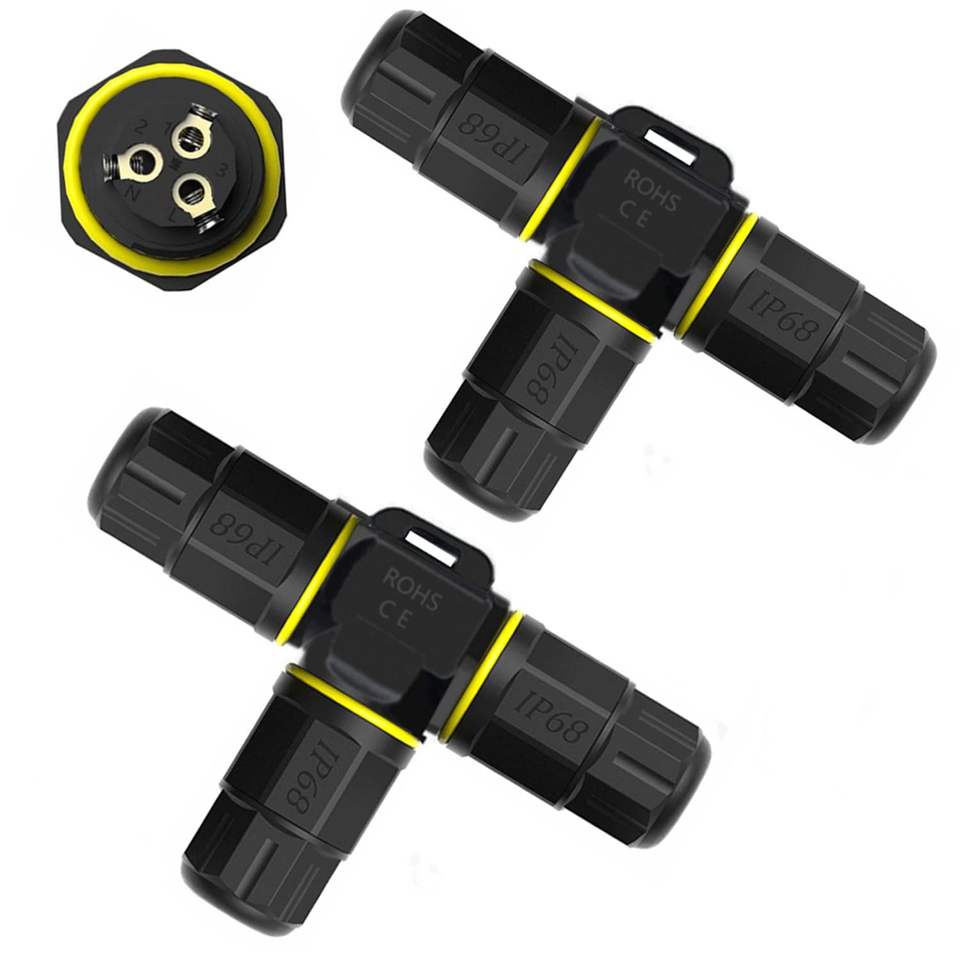 YXY IP68 M20 T-Type 3-Way 3-Pin 25A Waterproof Connector