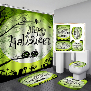 <span class=keywords><strong>Rideau</strong></span> de <span class=keywords><strong>douche</strong></span> rétro vintage Halloween imprimé citrouille avec tapis antidérapant couvercle de toilette - Product Image 5