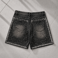 Jeans en denim vintage surdimensionnés pour hommes, style streetwear, en coton, délavés à l'acide, avec cristaux et strass, personnalisés par le fabricant HDenim