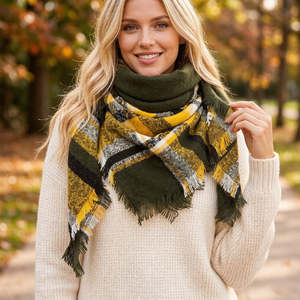 Écharpe triangulaire vintage à carreaux pour femme, châle léger en <span class=keywords><strong>fausse</strong></span> <span class=keywords><strong>fourrure</strong></span> douce, poncho multifonctionnel pour la tête, étole quotidienne automne-hiver - Product Image 4