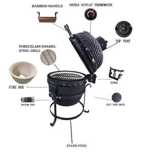 SIXI <span class=keywords><strong>Mini</strong></span> gril à charbon de bois <span class=keywords><strong>Kamado</strong></span> en céramique de 13 pouces avec allumage électronique en acier inoxydable-Camping et utilisation en plein air - Product Image 1