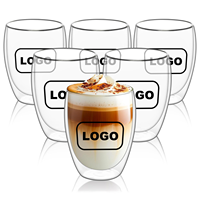 Tasses à café en verre transparentes promotionnelles en gros avec logo Cadeau créatif Tasses à café réutilisables à double paroi Logo personnalisé