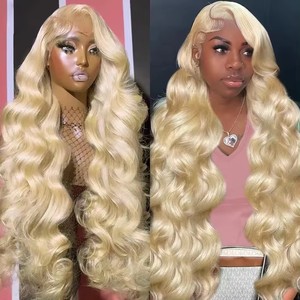 Perruque de cheveux humains bruts brésiliens blonds 613, lisses comme des baguettes européennes, 30-40 pouces, densité 250, avec dentelle frontale HD 13x6 et nœuds blanchis - Product Image 4