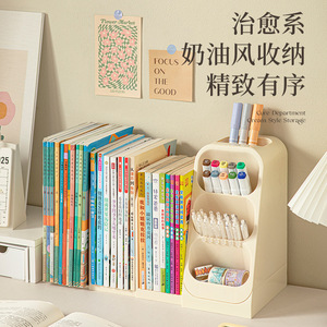 Étagère de bureau en plastique, organisateur de rangement pour livres, stylos, papeterie, support de bureau multifonctionnel - Product Image 1