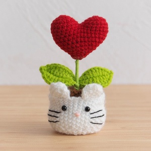 Planta en maceta con forma de corazón de conejo, estilo nuevo, tejida a mano, flor artificial de ganchillo, adorno para el hogar, la oficina o el escritorio. - Product Image 2
