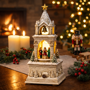 WeiVista Boîte à musique lumineuse en résine, thème Chant <span class=keywords><strong>de</strong></span> Noël, sculpture d'église peinte à la main, fabricant, décoration <span class=keywords><strong>de</strong></span> table personnalisée - Product Image 1