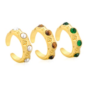 Wholesale Trendy Stainless Steel Jewelry Chunky Hollow <b>Open</b> Adjustable Wedding Engagement Turquoise <b>Rings</b> for Women - Product Image 3