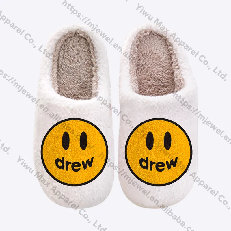 Custom New degin smiley face chinelos sorriso concha bordado fofo aconchegante fuzzy casa chinelos para as mulheres