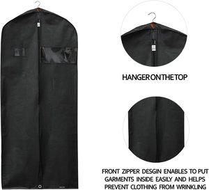 Housse de costume noire 60x120cm, housse anti-poussière, sac de rangement pour manteaux, réutilisable, fermeture éclair intégrale, sac de voyage pour vêtements, utilisation à domicile - Product Image 5