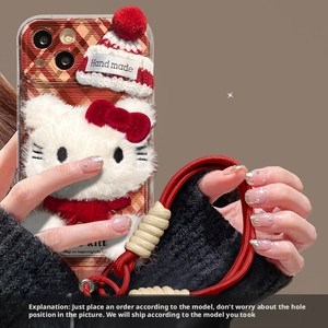 Coque de téléphone en silicone avec miroir rabattable et sangle, motif chat en peluche, style rouge pour <span class=keywords><strong>Huawei</strong></span> - Product Image 3