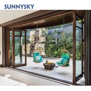 Sunnysky Miami Approved Hurricane Proof Impact Resistance Triple Glazed Aluminium Bi Folding Doors For Patio Door Design