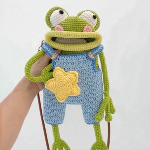 New Handmade <b>Crocheted</b> Frog Crossbody Bag Casual Versatile Phone Bag Shoulder Strap Pants Ugly and Cute Shoulder Bag - Product Image 2