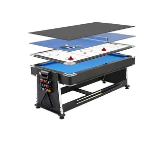 4合1可转换多游戏7英尺台球台球桌，配有空气曲棍球乒乓球和桌面