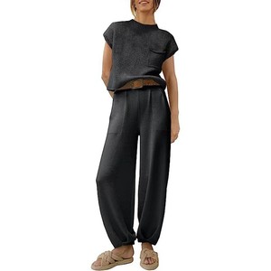 Women's <b>Sweater</b> <b>Set</b> Solid Color Pocket Design Drawstring Leg Two Piece Casual Suit Europe And America Style - Product Image 4