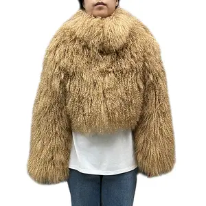 New Arrival Thick Fluffy Long Wool Fur Jacket Stand Collar Custom Color Women Mongolian Fur Coat