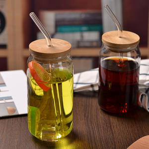 Tazza di vetro personalizzata di vendita calda per scrivere logo di alta qualità 16oz tazza di vetro borosilicato alto <span class=keywords><strong>con</strong></span> coperchi cannucce - Product Image 3