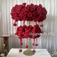 Centre de table IFG haut de gamme moderne en soie blanche avec roue de Ferris rose poudré pour les arrangements de table de mariage