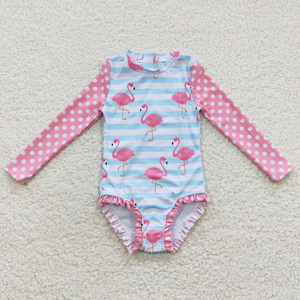 Trajes de baño para niñas pequeñas con estampado floral, manga larga, protección solar, trajes de baño tipo romper - Product Image 3