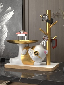 ประติมากรรมเรซิ่นรูปแมวนำโชคสไตล์ศิลปะพื้นบ้านสำหรับเข้าระเบียงตู้ไวน์ทีวีของขวัญขึ้นบ้านใหม่ห้องนั่งเล่นศิลปะ - Product Image 4