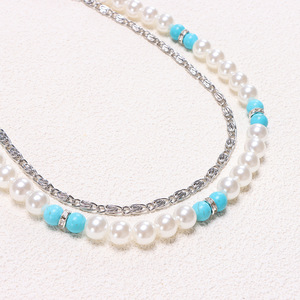 Chaîne de taille double couche en perles turquoise pour jeans, usage quotidien, chaîne de corps tendance en perles d'imitation - Product Image 4