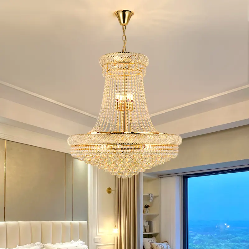 JYLIGHTING Designer Herstellung Innentreppe elegante goldene Luxus klar hängende dekorative moderne LED Kristall Kronleuchter