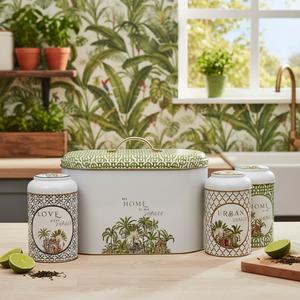 Juego de cocina de caja de lata redonda de 4 piezas, tapa de cúpula, jungla Tropical, un exuberante paraíso de la naturaleza y la vida silvestre, diseño Forrest - Product Image 2