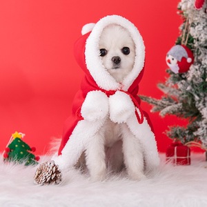 Capa Roja Navideña para Perros Pequeños, con Ribete de Piel Sintética, Ropa para Mascotas, Atuendo Navideño, Chaqueta para Perro Estilo Dibujos Animados - Product Image 3