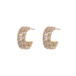 Boucles d'oreilles créoles plaquées or 14 carats, serties de zircons, géométriques, pour usage quotidien, style luxe léger, options couleur argent et or - Product Image 5
