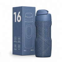 Bouteille d'eau isotherme Hong Ling avec couvercle à paille, 18 onces, en acier inoxydable, isolée sous vide, bleu denim