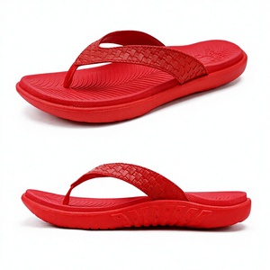 KuaiLu Women's Leather Flip Flops Yoga Mat Comfortable Sport Walking Arch Support Slip-on Waterproof Summer <b>Sandals</b> Size 9 Red - Product Image 2