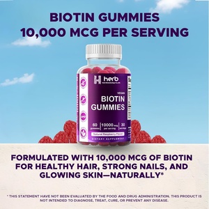Gomitas de Biotina OEM 10000 mcg, Suplemento Dietético Vegano, 60 Unidades, Sabor Natural a Frambuesa - Product Image 4