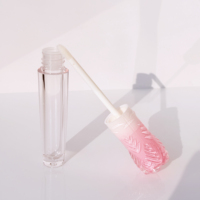 Tubes vides pour gloss à lèvres transparents personnalisés roses, vente en gros, tubes d'échantillons de gloss à lèvres en plastique en forme de fleur pour la vente en gros