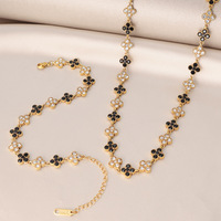 Ensemble collier et bracelet en acier inoxydable plaqué or 18 carats, trèfle à quatre feuilles, pour femme, cadeau, bijoux tendance