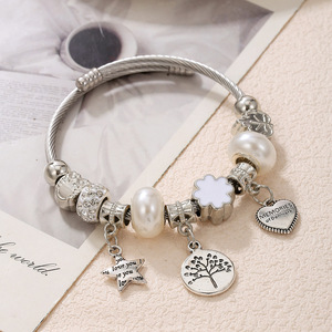 <span class=keywords><strong>Bracelet</strong></span> DIY transfrontalier PFT style européen et américain, multi-éléments, en verre filé au chalumeau, électroplaqué, tendance, avec strass - Product Image 4