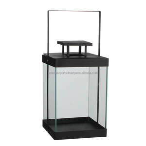 Lámpara de Hierro y Vidrio con Recubrimiento de Polvo Negro Mate, con Asa, Decoración Navideña para el Hogar, Hecha a Mano, Duradera, al Mejor Precio - Product Image 1