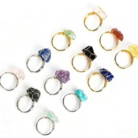 Bague en cristal brut enroulée de fil, pierre naturelle améthyste et quartz clair, ajustable, faite à la main, irrégulière, pour femme, usage quotidien