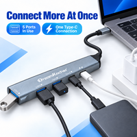 Station d'accueil USB-C 6 ports en alliage d'aluminium Dream Kacher Factory Wholesale pour ordinateur portable avec USB 2.0 et chargement PD, Hub TYPE C en stock