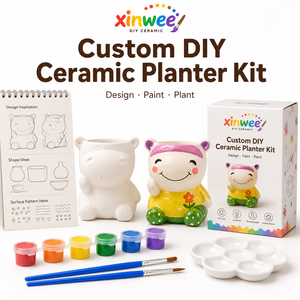 Kit complet de peinture céramique DIY : Livre de modèles de pots pour animaux et <span class=keywords><strong>plantes</strong></span> succulentes, peintures, pinceaux, palette – Écologique pour la maison, le jardin et les enfants - Product Image 1