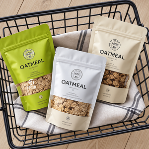 Eco Friendly Kraft Paper Oatmeal Packaging <b>Bags</b> with Clear Window, Custom Logo Resealable Stand Up Pouches for Nuts and Granola - Product Image 6