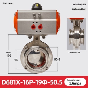 D681X Pneumatic Sanitary <b>Quick</b> Installation Food Hygiene <b>Clamp</b> Connection Water 304 Stainless Steel Butterfly - Product Image 3