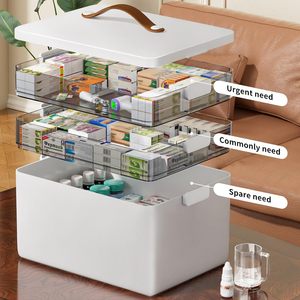 Caja organizadora de botiquín de 3 niveles de gran capacidad portátil para el hogar L con asa de cuero y tapas - Product Image 2