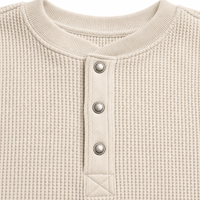 Sweat-shirt Henley en tricot gaufré épais, vente en gros directe d'usine, pull en molleton uni personnalisé pour homme avec boutons-pression