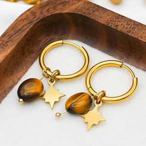Orecchini Pendenti in Acciaio Inossidabile Placcato Oro 18K con Pietra Naturale, Resistenti all'Acqua e all'Ossidazione, per Donne - Product Image 2